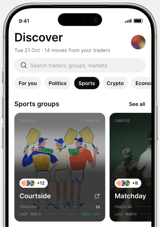 Discover screen with sports groups